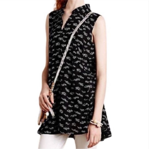 Anthropologie 11.1 Thylo Percy Black & White Glasses Print Tunic Top - Picture 10 of 10